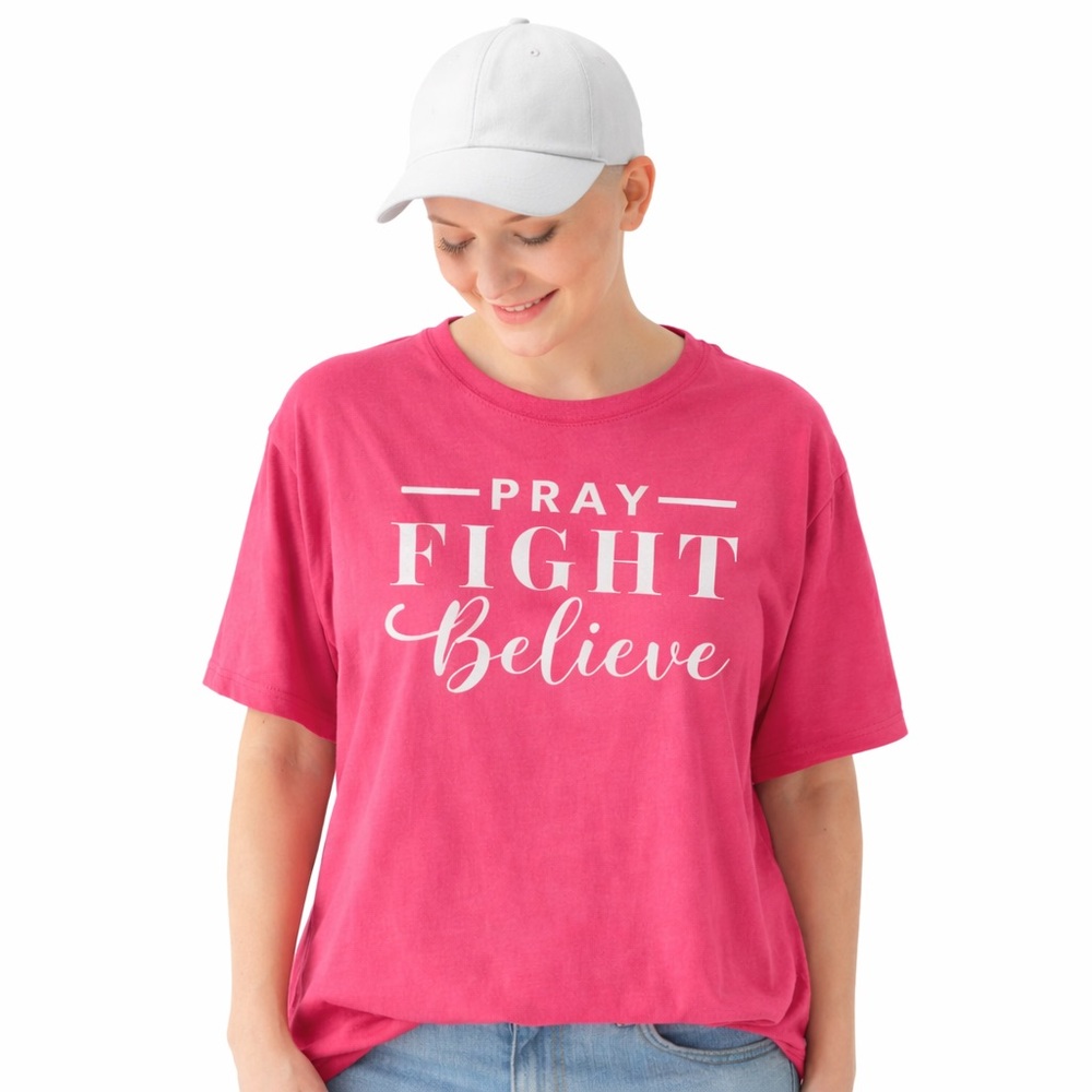 Pray Fight Believe Graphic Tee – Pink – Size 2XL